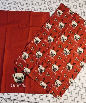 Pug Cooksmart Tea Towels Bah Humpug Cotton Unused No Tags or Pkg Red Christmas
